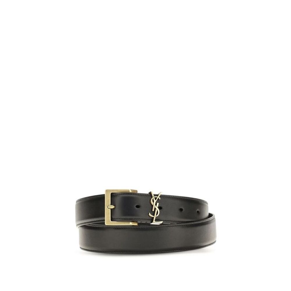 Saint Laurent Black Calf Leather Bos Taurus Regular Men's Belt